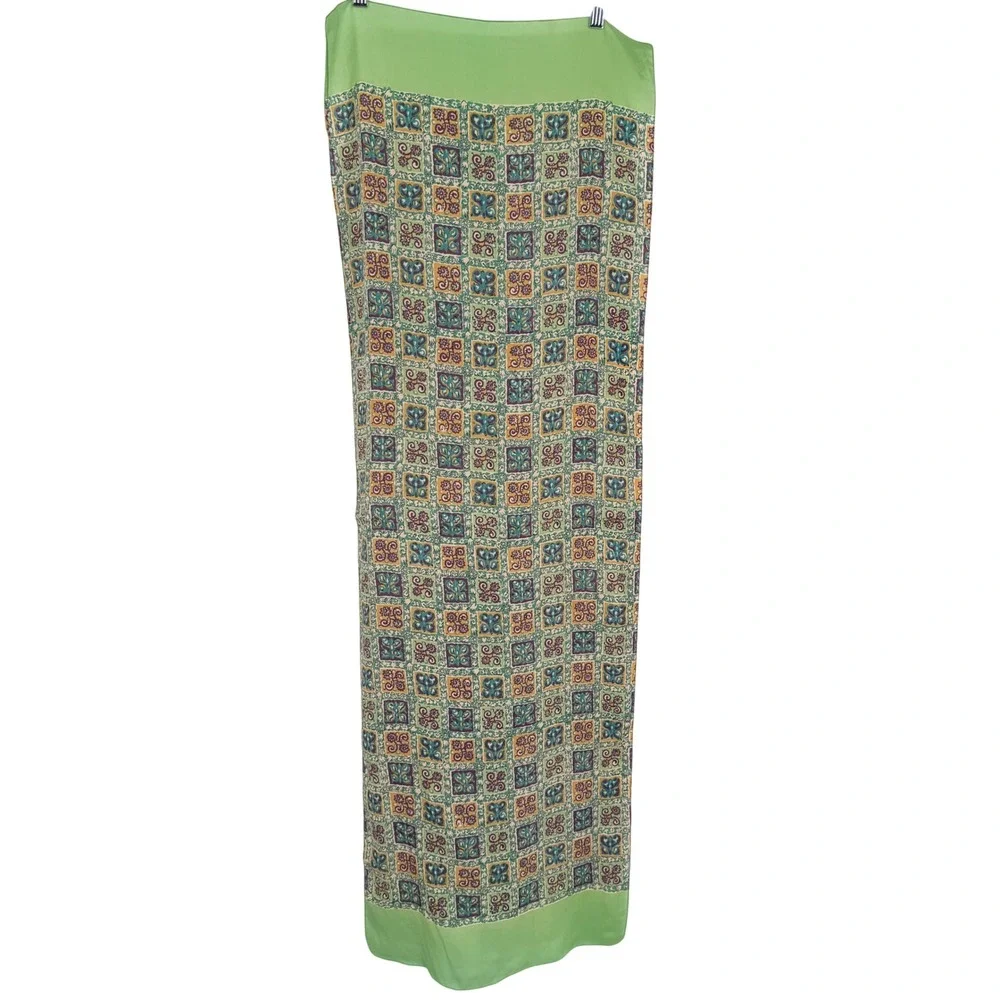 Vintage Liberty of London Silk Scarf 17x50‎ Green Purple Gold Floral Tile Print